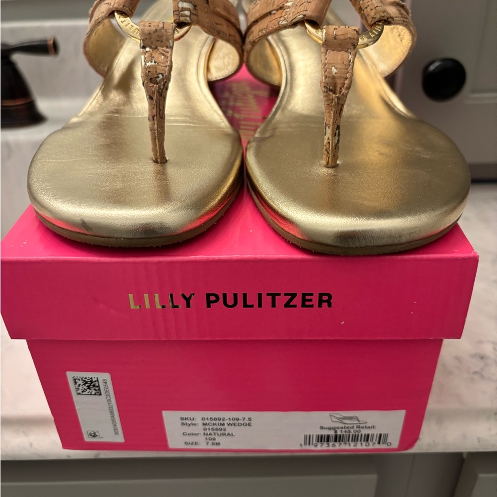 Lilly Pulitzer Gold Wedge Sandals Size 7.5M